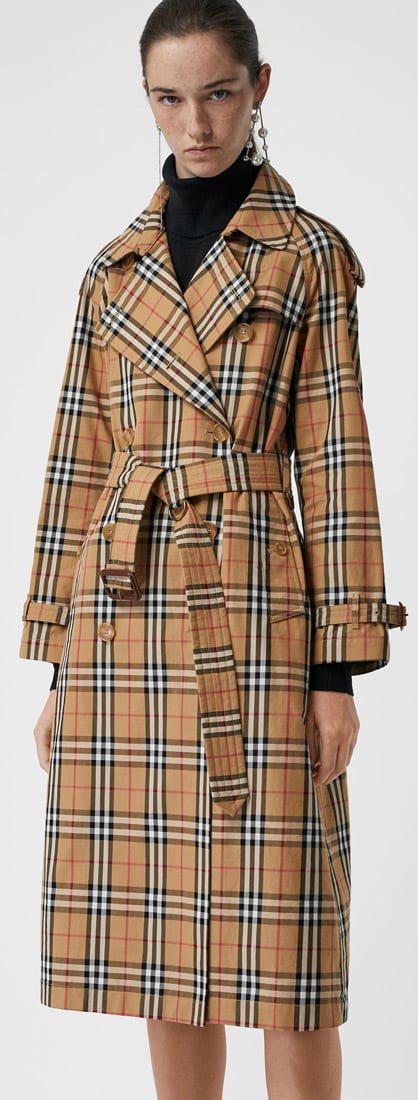 vintage check cotton trench coat