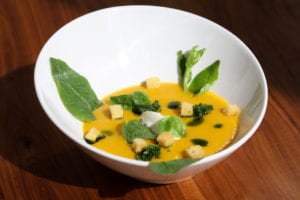 The creamy, decadent sweet potato bisque at The Alden can be made vegan-to-order if that's your preference.