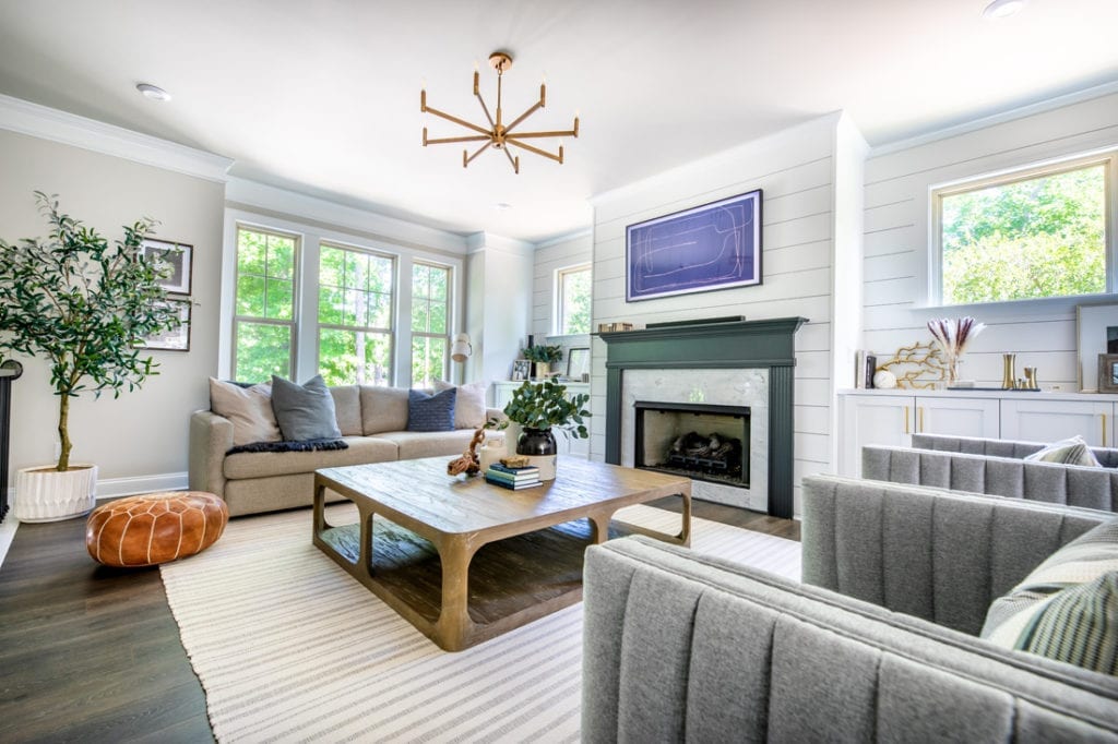 The homeowners opted for The Frame TV by Samsung to blend into their comfortably posh living space.