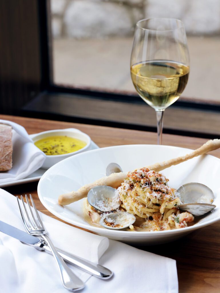 Ecco's interpretation of classic scampi includes perfectly al dente bucatini, Georgia shrimp and Sapelo Island clams