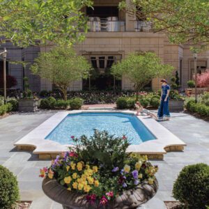 Meander greenery or sip cocktails around the pond at the English gardens at the Waldorf Astoria Atlanta Buckhead.