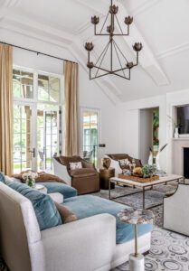 After several iterations, plaster beams were chosen for the living room to lend an airy atmosphere.