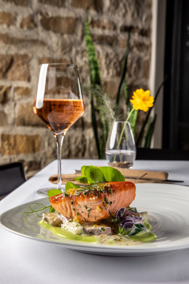 The Chastain's Faroe Island salmon is fresh and flavorful, accented with just-picked herbs from the on-site garden.