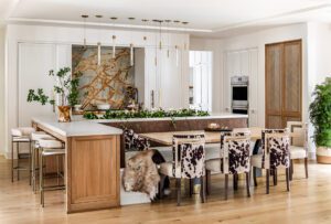 The kitchen is both a work of art and a functional space where Susan often brings in chefs to cook for dinner parties.