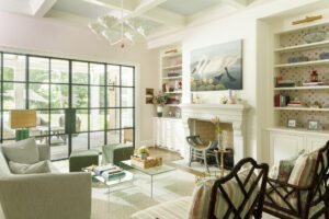 The Henry chandelier in the "Magnolia Room" is by Stray Dog Designs and was custom made to order out of paper mâché.