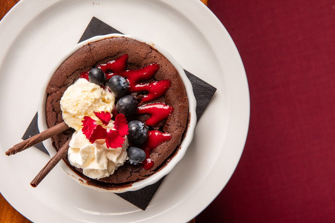 Flourless chocolate torte is a decadent way to end the meal at Terra Terroir.