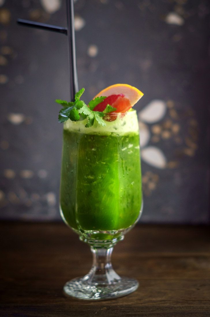 Morlan recommends a detox smoothie blending cucumber, grapefruit and cilantro.