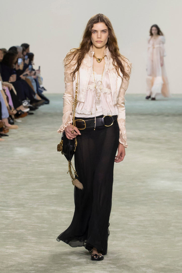 Layering lace can create a luxe fall statement, as seen on the Chloé runway.