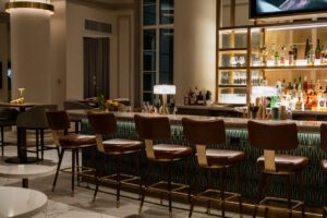 Upon arrival, guests are greeted with a view of The Fabled Lounge.