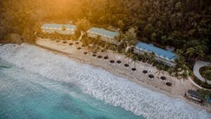 Soho Beach House Canouan boasts a wide swath of beach and calm, crystal-clear water.