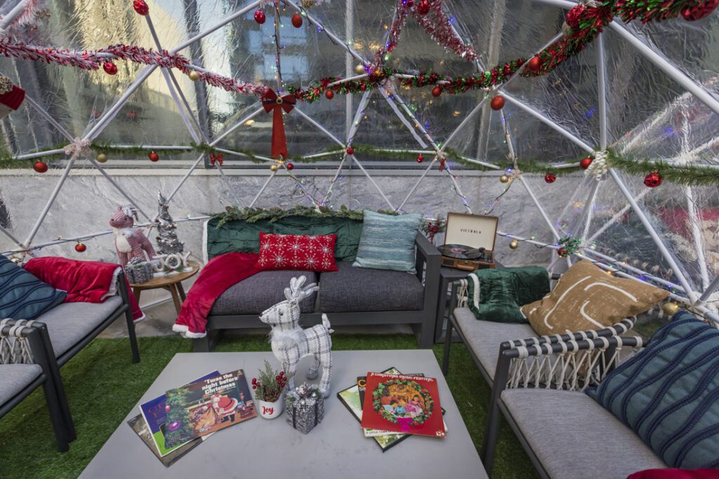 Igloos at the Epicurean Atlanta are a festive place to gather throughout the season.