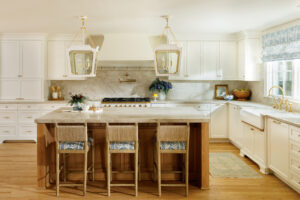 Custom cabinetry was designed to hide small appliances, creating a cleaner look to the kitchen.