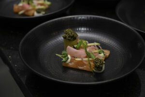 Norwegian gravlax with hijiki, dashi and Ossetra caviar