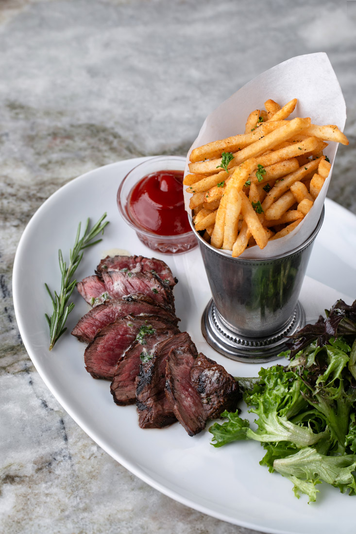 Steak frites are a protein-rich lunch order.