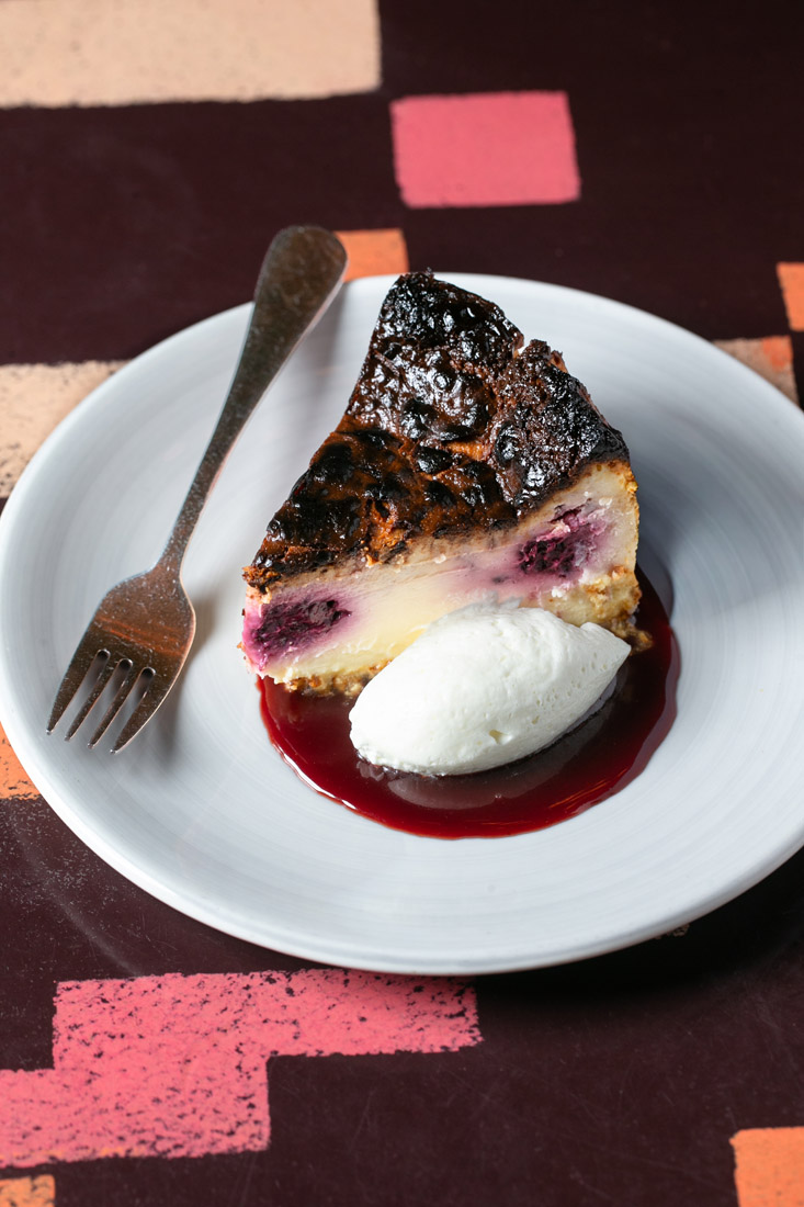 Blackberry Basque cheesecake is too delightful to count calories.